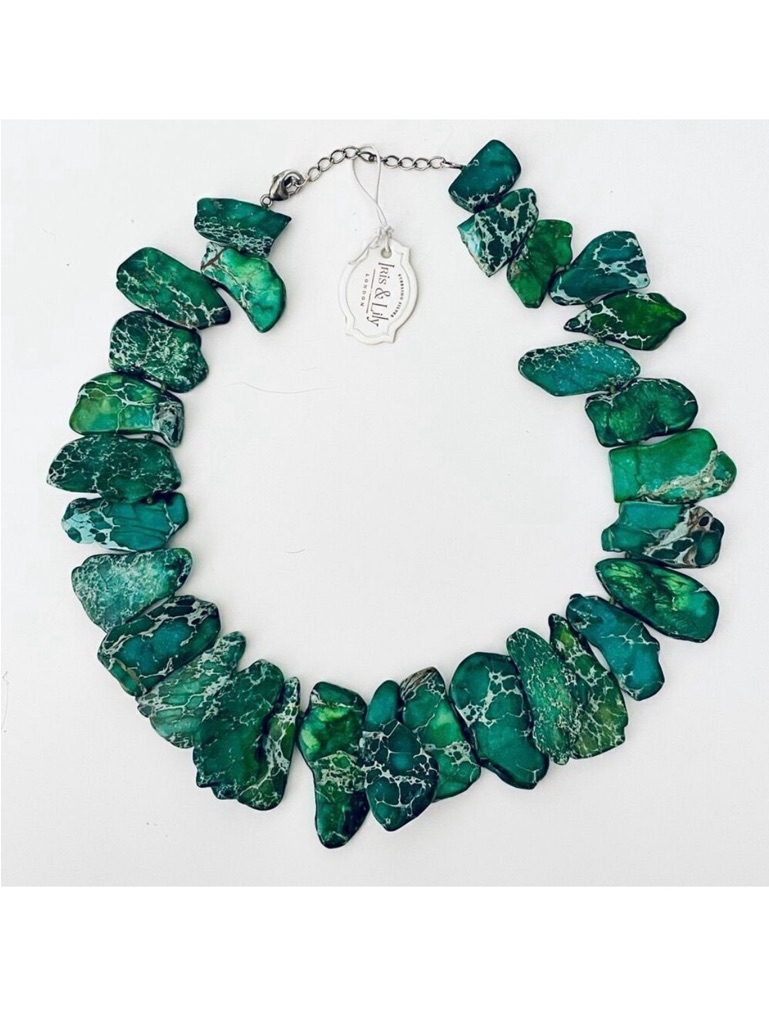 Nwt Iris & Lily Gorgeous Sterling Silver Genuine Green Jasper Gemstone Necklace